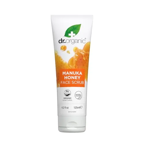 Dr. Organic Manuka Honig Gesichtspeeling, Exfolierend, Trockene Haut, Herren, Damen, natürlich, vegetarisch, tierversuchsfrei, paraben- und SLS-frei, recycelt & recycelbar, biologisch, 125ml