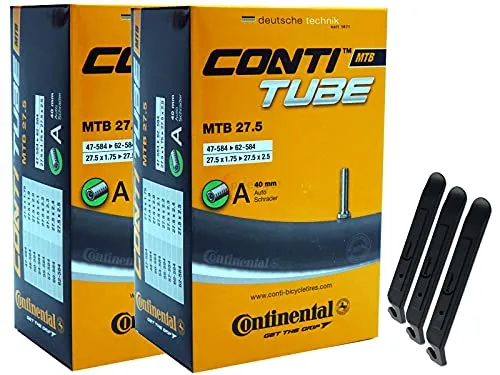 pneugo! Set 2 x Continental Fahrradschlauch 27.5 Zoll Autoventil 47-584/62-584 (MTB) + 3 Reifenheber