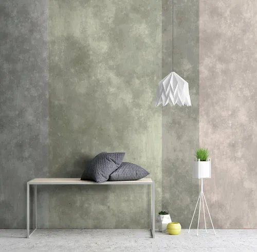Fototapete Beton Blockstreifen Grau Grün - Modernes Design für jeden Raum - Fototapete aus hochwertigem Vlies im modernen Beton-Design, ideal für eine stilvolle Raumgestaltung. Maße: 2,70 m x 5,00 m.