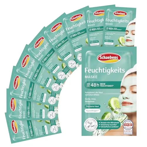 Schaebens Feuchtigkeits Maske, Sofort-Effekt, erhöht die Hautfeuchtigkeit mit Aloe Vera, 10 sachets 2x5 ml