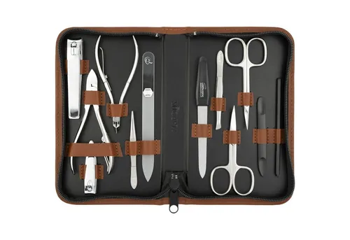 marQus Maniküre-Pediküre-Set 12 Teile in Echt Leder Etui handlich und weich, 12-tlg., Komplett Kit mit allem für die Hand- und Fußpflege, Nagelset