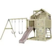 PolarPlay Spielturm Lasse - Schaukeln mit Spielturm Lasse: Vielseitiger Spielspaß mit Kletterwand, Rutsche und Sandkasten. Stabile Holzstruktur, 10 Jahre Garantie auf Holzelemente, ideal für Kinder ab 3 Jahren.