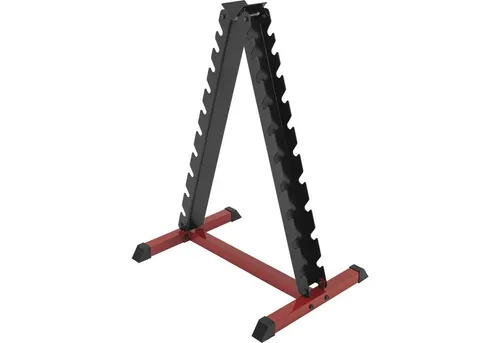 GORILLA SPORTS Kurzhantelständer mit 20 Ablagen, max. 150 kg - Kurzhantelständer für bis zu 10 Hantelpaare, stabil und platzsparend. Ideal für dein Home Gym, mit stylischem Design in Schwarz und Rot.