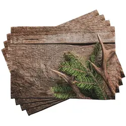 Abakuhaus Platzset Waschbare Stoff Esszimmer Küche Tischdekorations Digitaldruck, (4-teilig, 4-St., Set aus 4x), Geweih Evergreen Zweig Deer braun|grün