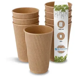 BIOZOYG 50 Stück Riffelbecher 400 ml / 16 oz Kaffee To Go Pappbecher, ungebleicht braun, Einwegbecher, Nachhaltig, Biologisch Abbaubar, Einwegbecher