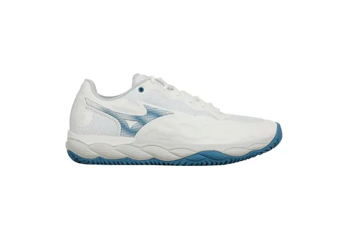 Mizuno Tennisschuh Wave Enforce Court CC Damen Weiß - Hallenschuhe mit herausragender Dämpfung und Stabilität durch Mizuno WAVE-Technologie, ideal für Padelspielerinnen, die Komfort und Leistung suchen.