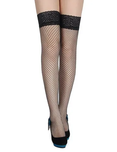 Lau-Fashion Strapsstrümpfe Damen Netz Halterlos Overknees Nylon Gogo Girl Schwarz M-XL