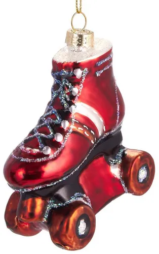 BRUBAKER Christbaumschmuck Mundgeblasene Baumkugel Rollschuh Rot, Weihnachtsdekoration aus Glas, handbemalt - Lustig 9 cm
