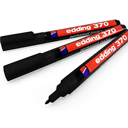 edding 370 Permanentmarker, 1 mm Rundspitze, (Schwarz, 3 Stifte)