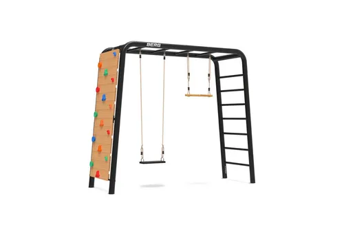 BERG Klettergerüst PlayBase M mit Reckstange & Gummischaukel - Klettergerüst mit vielseitigem Zubehör: Gummischaukel, Reckstange und Leiter für Spiel, Sport und Entspannung im eigenen Garten – ohne Beton!