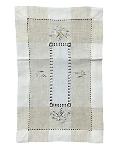 Tischläufer Tischdecke Mitteldecke Tischband gestickt Lavendel Weiss Beige (30 x 45 cm)