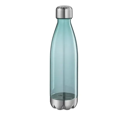 cilio Trinkflasche ELEGANTE grün transparent | 700 ml | Tritan/Edelstahl satiniert | BPA-frei | Geeignet für Kohlensäure | Bruch- und auslaufsicher | Mit Schraubverschluss | Getränke bis 50 °C