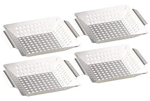 Rosenstein & Söhne Grillschalen: 4er-Set Edelstahl-Grill-Schalen für Gemüse und kleines Grillgut, 1 mm (Grillkorb, Edelstahlschale Grill, Holzkohlegrill)
