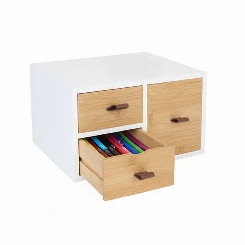 Relaxdays Schubladenbox aus Bambus & MDF, 3 Schubladen, HBT: 15 x 25 x 20 cm, Schreibtisch Organizer, weiß/Natur - Praktische Schubladenbox für die Aufbewahrung von Kleinutensilien. Aus MDF und Bambus, ideal für Schreibtisch, Küche oder Bad. Mit 3 Schubladen für optimalen Stauraum und Übersichtlichkeit.