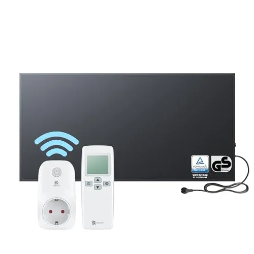 BR Bringer Infrarotheizung 1000 Watt mit Smart Thermostat - Energiesparende Elektroheizung für effiziente Wärmeverteilung, ideal für Allergiker. Mit Fernbedienung und Smart-Thermostat für einfache Bedienung und moderne Installation.