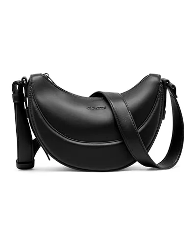 Expatrié Handtasche Damen Schwarz - Livia - Half Moon Bag Schultertasche - Crossbody Bag im Halbmond Design - Halbrunde Tasche aus Veganem Leder - Wasserabweisend
