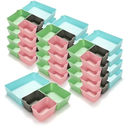 com-four® 48-teiliges Set Aufbewahrungsboxen - Schrank-Organizer in unterschiedlichen Größen - Aufbewahrungsbox für Schublade und Regal (4 Farben - 48 Stück)