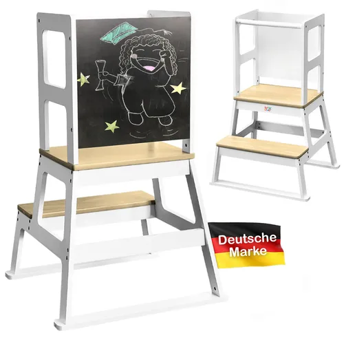 Baby Vivo Lernturm aus Holz - Sicherer Küchenhelfer für Kinder - Trittschemel für Baby- & Kleinkinderzimmer, stabil und sicher mit rutschfesten Polstern, ideal für die Förderung der Hand-Augen-Koordination beim Mithelfen in der Küche.