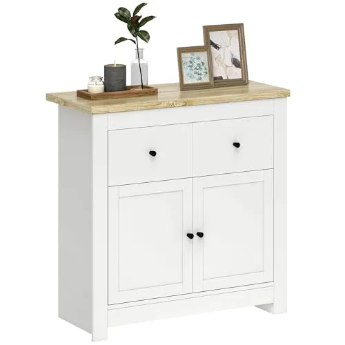 HOMCOM Sideboard Küchenschrank mit Soft-Close-Doppeltür - Moderne Kommode mit 2 Schubladen und verstellbarem Einlegeboden. Ideal für Wohnzimmer oder Schlafzimmer, bietet sanft schließende Türen und Sicherheit durch Anti-Kipp-Bänder.