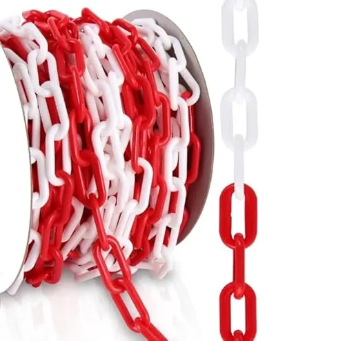  - 25m Bund Absperrkette [Rot/Weiß] - Plastikkette | Kunststoffkette im Beutel | 6mm Gliederkette | Warnkette Sicherungskette | UV-beständig & frostresistent | Baustellensicherung 0,76 EUR/m