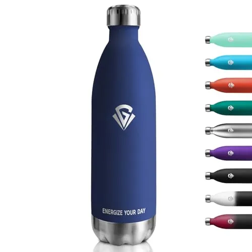 Trinkflasche 1000ml, Thermosflasche Kohlensäure Geeignet, Isolierflasche BPA-Frei Auslaufsicher, Vakuum Thermosflasche, Wassflasche Edelstahl für Sport, Erwachsener, Kinder, Fussball, Uni, Reisen