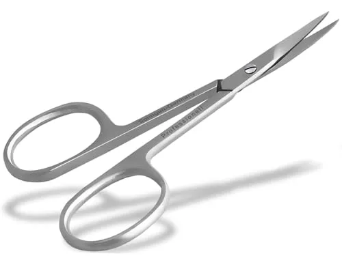 Nagelhautschere Hautschere aus Solingen Extra Scharf mit feiner gebogener Schnittfläche Nagelhaut Schere Edelstahl Rostfrei Made in Germany zum präzisen kürzen schneiden von Nagelhautresten 9,0 cm