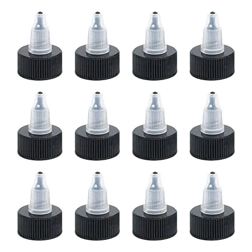 Leather Hero Black & Natural Twist Top Caps, Flaschenverschluss Größe (24/410) Ersatzkappen für Quetschflaschen, Angelus Farbflaschen, Dosierkappen für Handwerk, Kunst, Kleber und mehr, 12 Stück