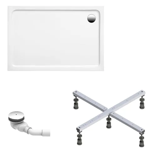 Schulte Duschwanne Adria 100x80 cm - Duschbecken aus hochwertigem Sanitäracryl, inklusive Fußgestell und Ab- und Überlaufschutz – ideal für modernes Badezimmer mit rutschhemmender Oberfläche für sicheres Duschen.