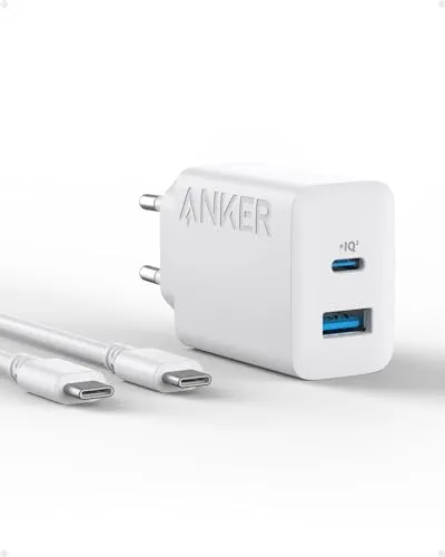 Anker 20W USB C Ladegerät – Schnellladenetzteil für iPhone 17, 16, 15 und mehr - Netzteile für Handys mit 20W Schnellladeleistung und Dual-Port-Funktion für gleichzeitiges Laden. Ideal für unterwegs mit umfassendem Geräteschutz.