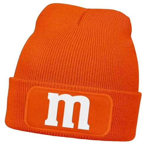 MoonWorks® Damen Beanie Patch Strickmütze Spruch Karneval Fasching Aufdruck M Damenmütze Orange Unisize