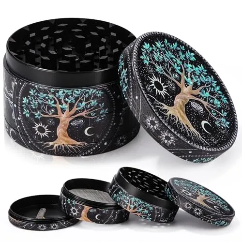 Kräutermühle, Vollfarbmalerei, Metallmühle mit Pollenschaber Grinder Große Crusher, 63 mm Zinklegierung Gewürzmühle mit scharfen Zähnen, Grinder 2-teilig mit Scraper