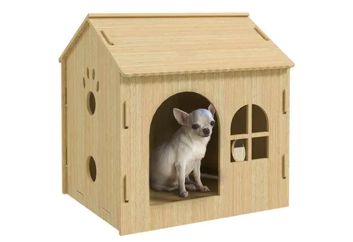 PawHut Hundehütte mit Fenster und Pfoten-Design von PawHut