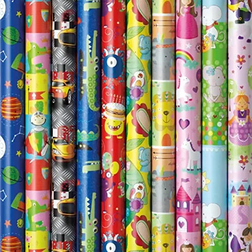 Rollen Kinder Geschenkpapier Rolle 200 x 70 cm Mädchen Jungen Geburtstag Stück 10