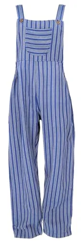 GURU SHOP Luftige Latzhose im Ethno Style - Blau, Damen, Size:L - Stylische, locker fallende Latzhose im Japan Style mit verstellbaren Trägern und elastischem Bund für optimalen Tragekomfort. Ideal für den Sommer und vielseitig kombinierbar.