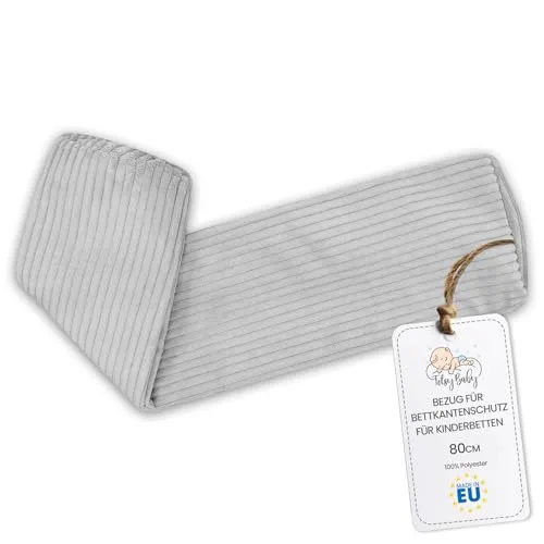 Bezug für Bettkantenschutz für Kinderbetten 80 cm - Schutz für Bettrahmen Baby Bett rausfallschutz boxspringbett bettgitter Kantenschutz Kinder Babybett Hellgrau B