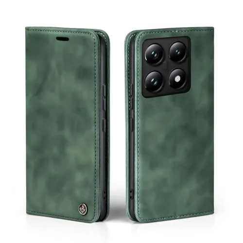 LBH Handyhülle für Xiaomi 14T in Grün mit Karten- und Geldfach Smartphone Hülle mit Standfunktion Flip Case Schutzhülle Magnetverschluss Vintage