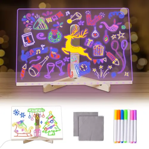 Lustaled LED Notiztafel mit Farben,Acryl Notiztafel mit 7-Farben-Stift,30x20CM mit Ständer LED-Schreib-Magiktafel,Kunstnotiztafel für Büro Haus Cafe
