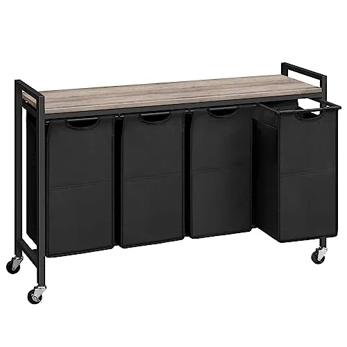 HOOBRO Wäschekorb mit 4 Fächern und Ablage - Praktischer Wäschesammler mit 4 x 39,8 L Fächern, ideal zum Sortieren von Kleidung. Aus robustem Oxford-Gewebe, mobil dank 4 Rollen und mit zusätzlicher Ablage für Waschmittel.