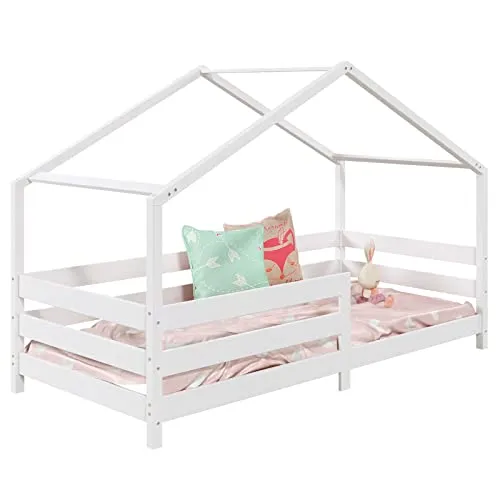 IDIMEX Kinderbett RENA - Hausbett mit Rausfallschutz 90 x 200 - Betten - Hochwertiges Kinderbett aus massivem Kiefernholz, ideal für sicheres Schlafen dank integriertem Rausfallschutz und stilvollem Design.