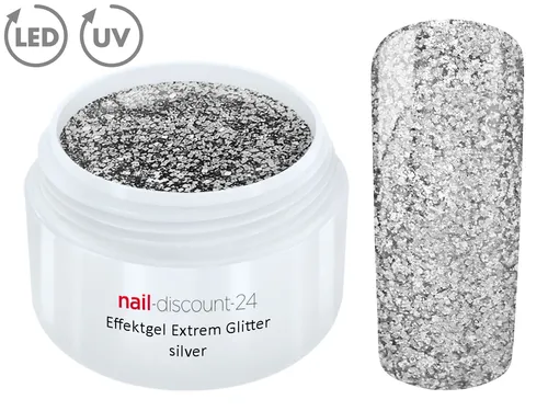 UV LED GEL EXTREM GLITTER Effekt SILVER Glitzer Color Farb Nail Modellage Silber