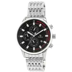 Pierrini Herrenuhr mit Edelstahlband, Chronograph, Ø 45 mm, silberfarben/ schwarz
