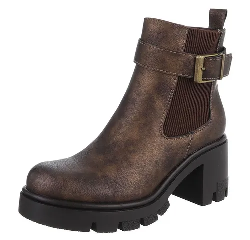 Ital Design Damen Stiefeletten mit Reißverschluss und Blockabsatz, runde Spitze, Bronze, Gr. 39