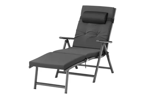 SONGMICS Gartenliege mit 6 cm Matratze - Bequeme Sonnenliege aus rostfreiem Aluminium mit atmungsaktivem Gewebe. Klappbar und verstellbar, ideal für entspannte Stunden im Freien. Maximale Belastbarkeit: 150 kg.
