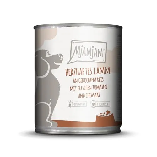 MjAMjAM - Premium Nassfutter für Hunde - herzhaftes Lamm an gekochtem Reis mit frischen Tomaten, 1er Pack (1 x 800 g), naturbelassen mit extra viel Fleisch