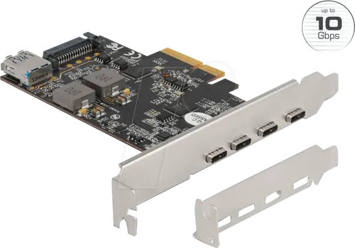 DELOCK 90059 - PCIe x4 USB 3.1 C Karte - USB-Controller zur Erweiterung des PCs um 5 Ports: 4 x USB-C & 1 x USB-A, schnelle Datenübertragung mit bis zu 10 Gbps, ideal für Docking Stationen und externe Geräte.