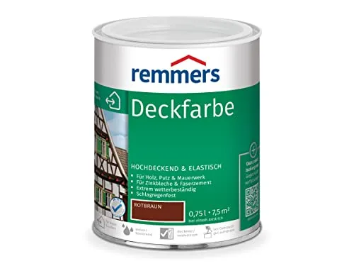 Remmers Deckfarbe rotbraun 0,75 Liter - Lacke – Hochdeckende Wetterschutzfarbe für innen und außen, ideal für Holz, Zink und mineralische Untergründe, bietet exzellenten Wetterschutz und UV-Schutz.