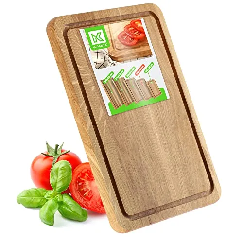 KADAX Rechteckiges Schneidebrett aus Eiche, Küchenbrett in 5 verschiedenen Größen, Holzbrett mit Saftrille, Servierbrett für Käse, Frühstücksbrettchen (20x30cm)