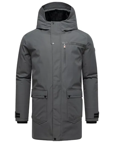 STONE HARBOUR Herren warme lange Winterjacke mit Teddyfleece gefütterter Kapuze und Brusttasche Netaan XX Anthracite Gr. XXL