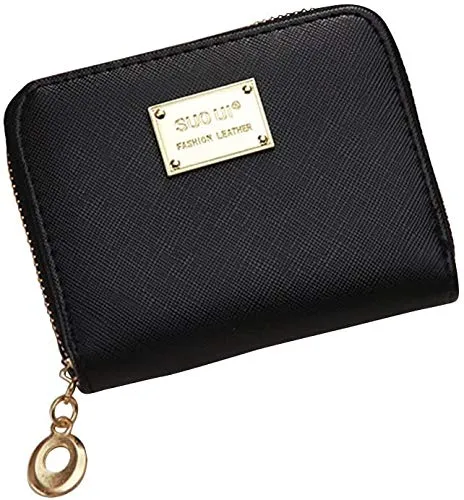 Damen kleine Brieftasche,Klein Portemonnaie mit Reißverschluss Geldbeutel PU Leder Brieftasche für Frauen(Schwarz)