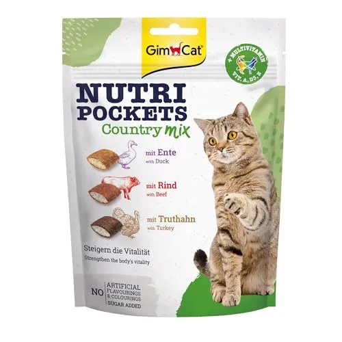 GimCat Nutri Pockets Country Mix - Knuspriger Katzensnack mit cremiger Füllung und funktionalen Inhaltsstoffen - 1 Beutel (1 x 150 g)